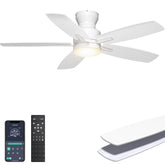 Ohniyou 42in white ceiling fan front view; space-saving design for bedrooms.