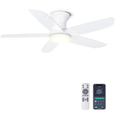 Ohniyou 46'' ceiling fan with lights, front view in white for quiet bedroom comfort.