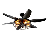 Ohniyou 52-inch black cage light ceiling fan illuminating a living space