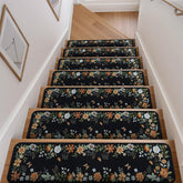 OJIA floral stair treads in black pack shot showing durable anti-slip backing for wooden stairs