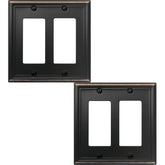 OKAWYC Luca 2-Gang Decorator Wall Plate in aged bronze enhances room aesthetics.