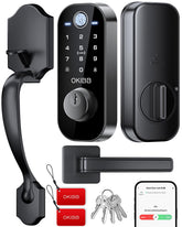 OKIBB smart front door lock set lever handle close-up for secure entry