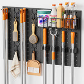 Olakee broom holder wall mount with clips keeps cleaning tools neatly organized