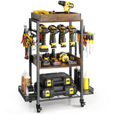 Olakee power tool organizer rolling cart keeps tools mobile and organized.