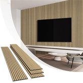 Olanglab Warm Oak Extendo Trio assembly demonstrates stylish acoustic panels for modern interiors.