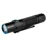 OLIGHT Warrior 3S overview highlighting compact size and a powerful 2300 lumen beam.