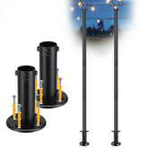 Oliynedy 8ft string light poles illuminate patios with sturdy metal design.