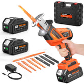 olmlmo cordless reciprocating saw with eight-blade kit for versatile cuts on wood, plastic, and metal