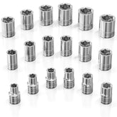 Olsa Tools metric shallow socket set 18pc laid out for broad automotive versatility.