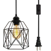 OmiSun industrial plug-in pendant light with black cage for modern living spaces