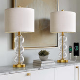 Oneach 25-inch glass table lamp with gold base for elegant living spaces.