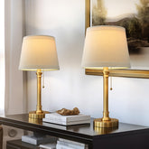 Oneach modern gold brass table lamp with shade adds elegant decor and soft ambient lighting.