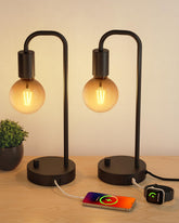 ONEWISH industrial table lamp 2-pack with USB-C port for convenient charging.