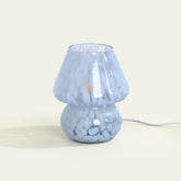 ONEWISH Mushroom Lamp close-up shows Murano-blue glass with translucent shimmer