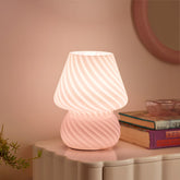ONEWISH mushroom lamp striped glass pink glow creates cozy bedroom ambience