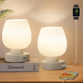 ONEWISH Touch bedside lamp base and opal shade provide soft, even illumination.