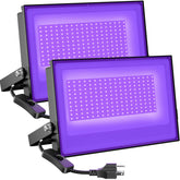 Onforu 100W black light flood beam 120° illuminates large party spaces.