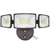 Onforu 70W dusk-to-dawn flood light with three adjustable heads brightens the garage.
