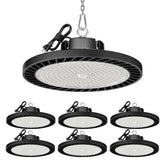 ONLYLUX UFO LED high bay 6-pack pack-shot shows bright daylight lighting for warehouses