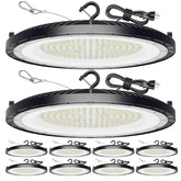 ONLYLUX UFO LED high bay light front view delivering bright, warehouse illumination