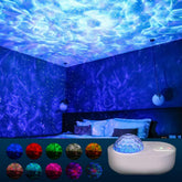 ONXE Galaxy Projector with remote control creates a cozy bedroom ambiance
