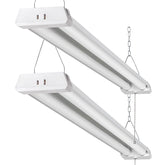 OOOLED 4ft linkable LED shop light demonstrating easy assembly for garages.