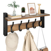 Optish coat rack with shelf in brown wood finish keeps coats and keys organized.