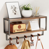 Orapoke wall shelf with hooks installed in an entryway for organized space.