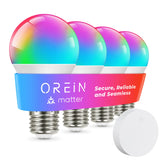 OREiN Matter smart light bulb packaging highlights color options and quick setup.