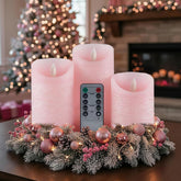 Oulex pink flameless candle 3x4 pillar glows softly for cozy table decor.