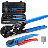 OURU 2-in-1 ratchet PEX crimp tool with cinch and removal feature for fast installations.