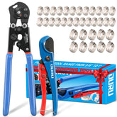 OURU 2-in-1 ratchet PEX crimping tool close-up for precise crimps