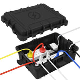 OUTDSPLY outdoor electrical box front view showing IP54 protection and spacious internal area.