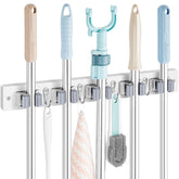 OUTNILI mop and broom holder wall mount in white keeps tools within easy reach