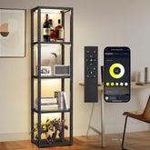 OUTON 67-inch glass display shelf with LED lamp for collectibles