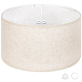 OUTON beige drum shade top view shows linen texture for soft ambient light