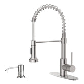 OWOFAN kitchen sink faucet with pull-down sprayer in brushed nickel finish for easy rinsing