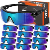 OXG 12-pack tinted safety glasses with wraparound protection for all-day comfort