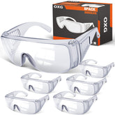 OXG 6-pack safety glasses over eyeglasses with anti-fog lenses for clear vision.