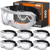 OXG safety goggles front view with anti-fog, anti-scratch lens for clear visibility.