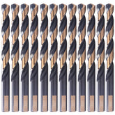 OXTUL 12-piece drill bits with bright finish for metal, wood, and plastics.