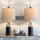 OYEARS navy blue table lamp with conch-pattern resin body for coastal decor