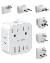PAEWOK European travel plug adapter front view highlighting compact 8-in-1 design for easy packing.