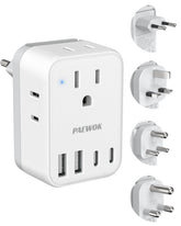 PAEWOK travel adapter front view powering eight devices on the go