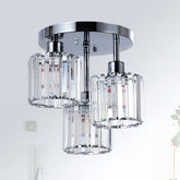 PAUFUL three-light semi-flush mount with crystal shades adds elegant sparkle to kitchens.