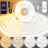 Pandery COB LED strip light with adjustable color temperature for ambient mood lighting.