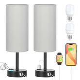 PartageiZ grey touch table lamps on nightstand with adjustable brightness.