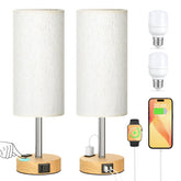 PartageiZ touch bedside lamp with wood base for quick brightness control.
