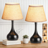 PARTPHONER 17-inch table lamp with beige linen shade for warm bedrooms.