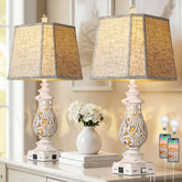 Partphoner 29-inch table lamps with linen shades illuminate bedside decor.